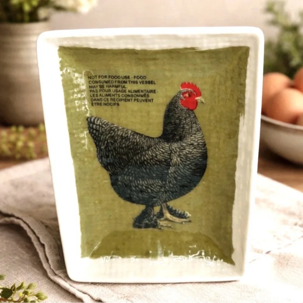 Ashland Trinket Mini Tray Dish Green Farmhouse Country Rooster Chicken Decor NEW